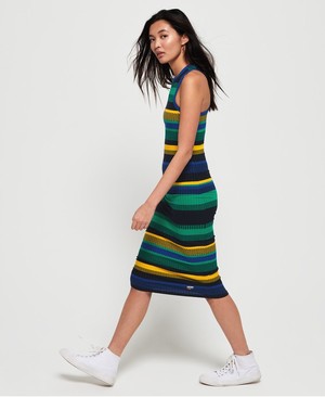 Superdry Knitted Stripe Midi Női Ruhák Kék/Sárga/Csíkok | TDNHX6813